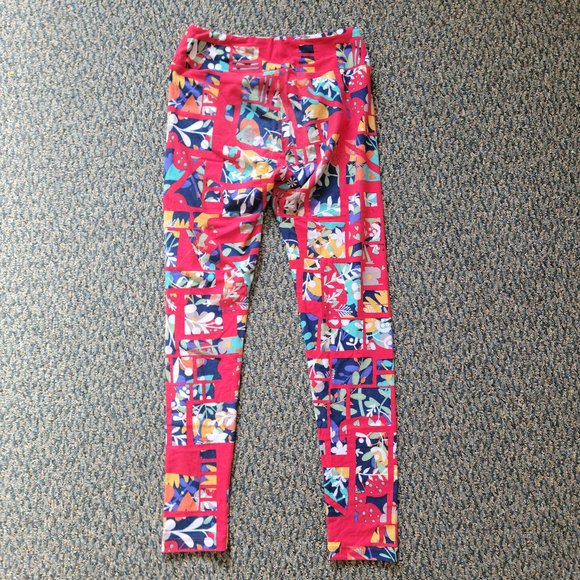 OS LuLaRoe Soft Stretchy Leggings Red Blue Floral Print - Picture 9 of 9